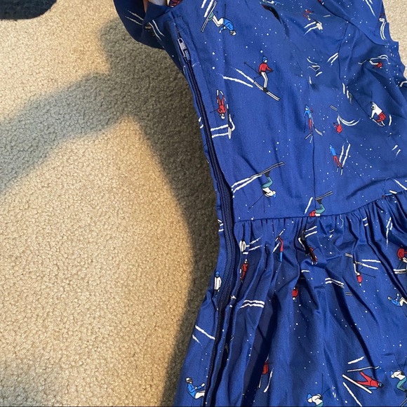 ModCloth NWT Ski Print Pleaser blue fit and flare dress women’s XS short sleeve - Picture 8 of 11
